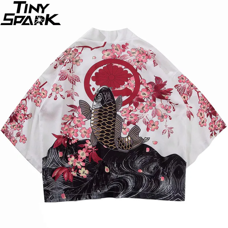 Японское кимоно куртка Koi Fish печатная Harajuku 2021 хип-хоп Мужская Уличная в японском