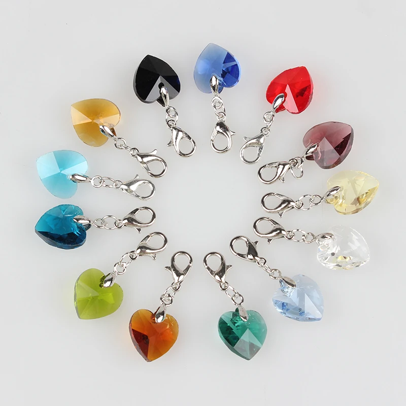 12 шт./лот красочные сердца застежка-лобстер Кристальные Подвески 14 мм для стекла