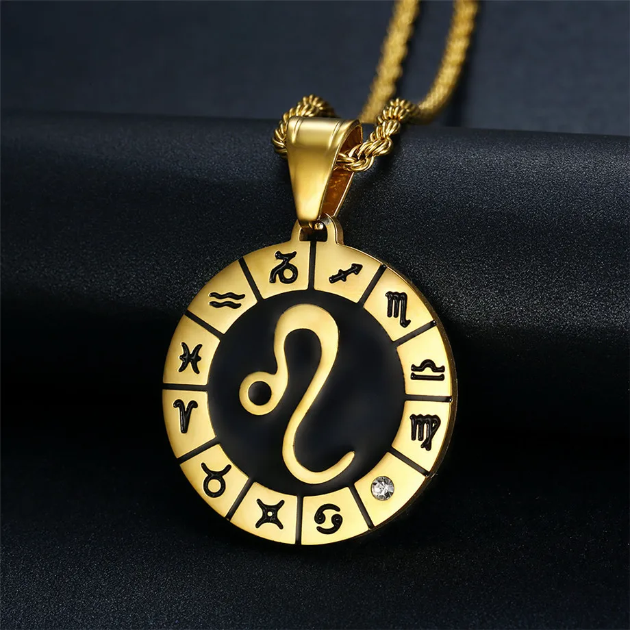 Купи 12 Zodiac Sign Constellations Pendants Necklaces For Women Men Stainless Steel Gold Color Male Hip Hop Jewelry Birthday Gifts за 508 рублей в магазине AliExpress