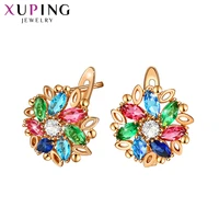 xuping jewelry fashion women huggies earrings with colorful flower shaped synthesis cubic zirconia 98251