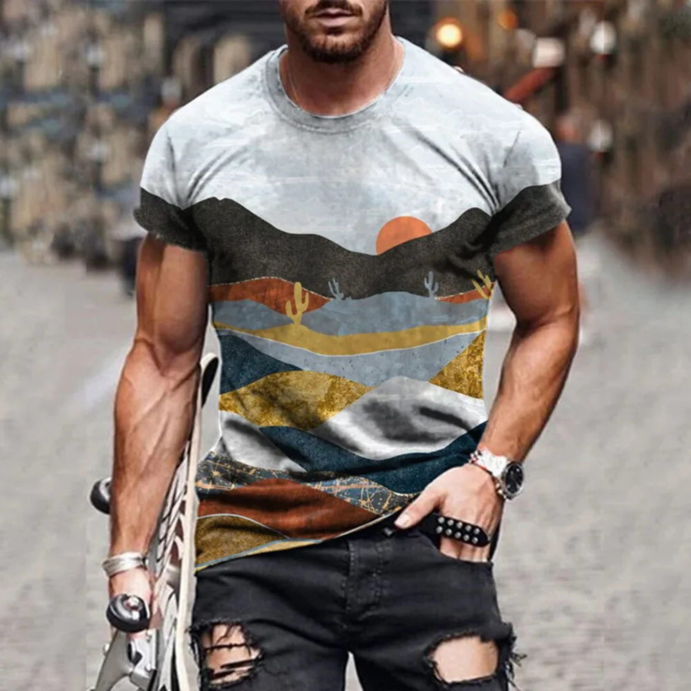 

2021 Summer New T-shirt Western Style Fashion Loose Casual Simplicity Round Neck Short Sleeve Digital Printing Slim