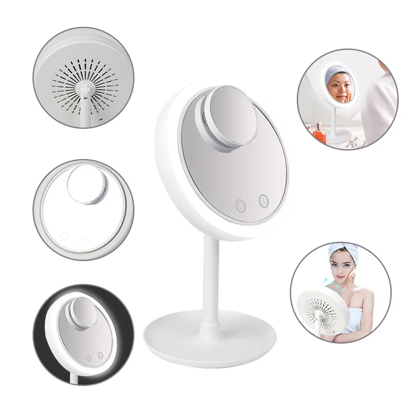 Makeup Зеркало Led с вентилятором без пота 5X Увеличительное Косметическое зеркало LED портативное мини карманное зеркало сенсорный экран стоячие зеркала зеркало для макияжа зеркало для макияжа зеркало с подсветкой зер