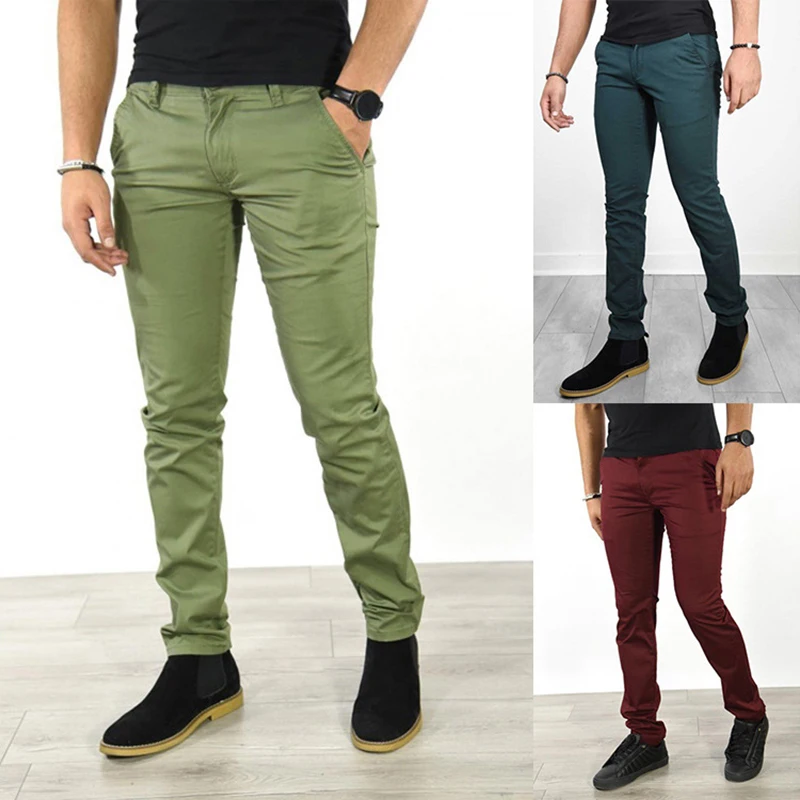 

2021 Spring Autumn Pencil Pants Men's Daily Fashion Mid Waist Skinny Casual Trouser Solid Color Business Slim Long Pants For Men