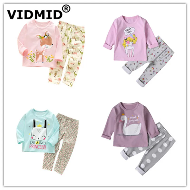 От бренда "VIDMID" на весну и осень, одежда для сна для маленьких девочек пижама, комплект одежды длинные рукава футболки+ Штаны Девочки хлопчатобумажная одежда наборы 4049