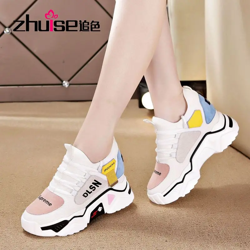 

Новинка 2021, кожаные повседневные спортивные туфли, женская обувь для увеличения внутренней части, Женская дышащая обувь небольшого размера...