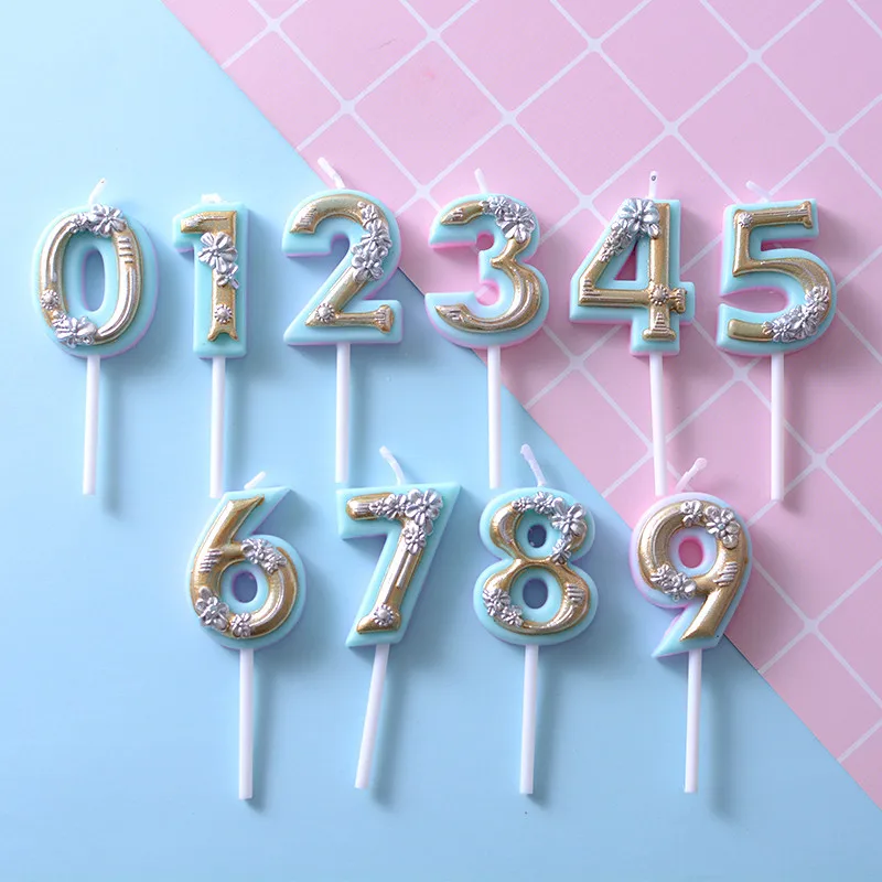 Новый цветок 0 9 цифровые цифры свечи для дня рождения фотография торта Топпер