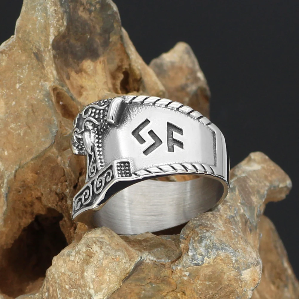 Viking мужской мьельнир Тора молоток Ворон Руна кольцо из нержавеющей стали с Valknut