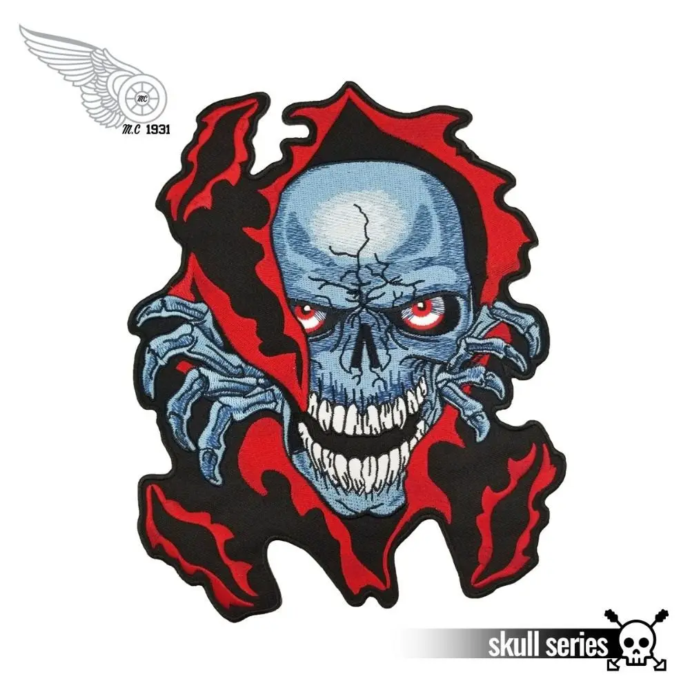 Пламя Череп патч вышитые патчи задняя Размеры курток мотоцикла Байкер 23 см череп