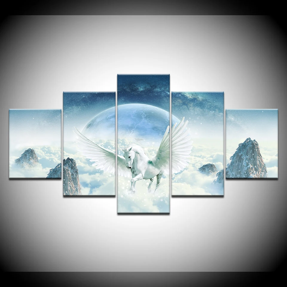 Белый Пегас 5 шт. настенный художественный холст печать современный плакат