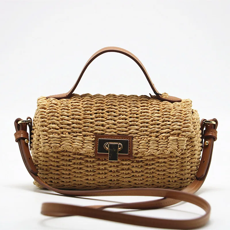 

New Hand-held straw woven bag paper rope woven bag, messenger bag Women hand-woven Messenger Bag Summer Beach bag