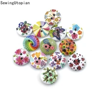 100pcs 15mm round colorful flower painting wooden buttons for diy craft needlework sewing wooden decoration