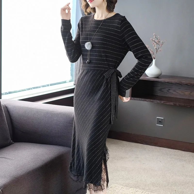 Новинка 2019 корейское осенне-зимнее платье-свитер элегантное женское платье с