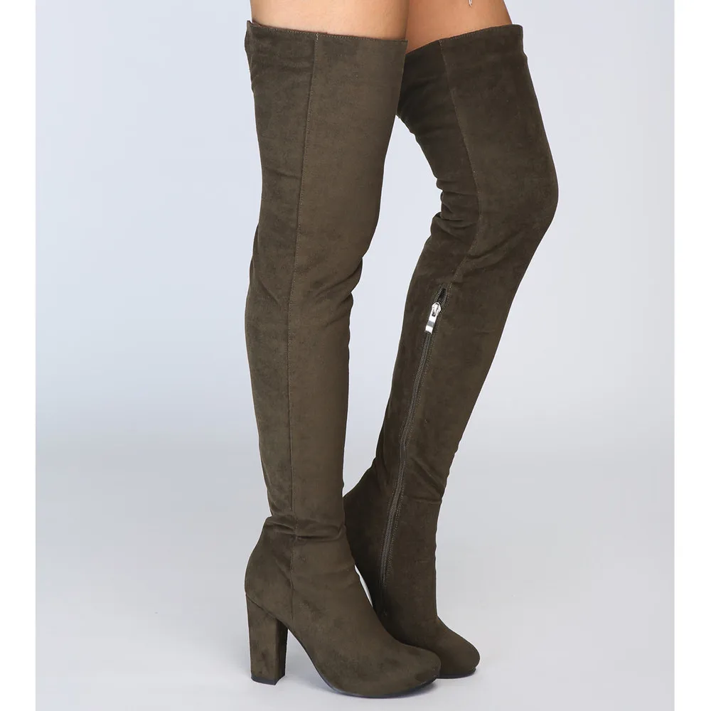 

sexy High heels over the knee boots women Stretch thigh high boots Ladies Autumn Winter Kid suede Thick Heel Long boots shoe