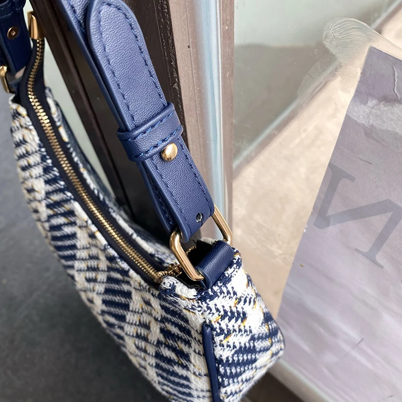 Retro Plaid Women's Hobos Shoulder Messenger Bag Fashion Ladies Half Moon Underarm Bags Vintage Female Small Tote Purse Handbags