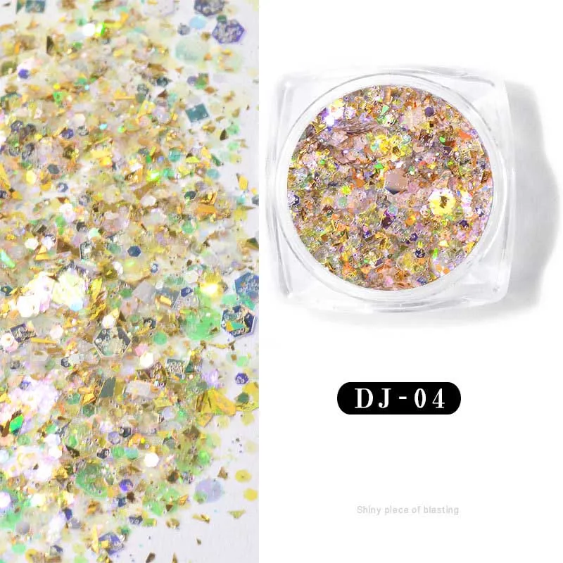 Голографический блестящий для ногтей блесток Радужный сломанный хлопья