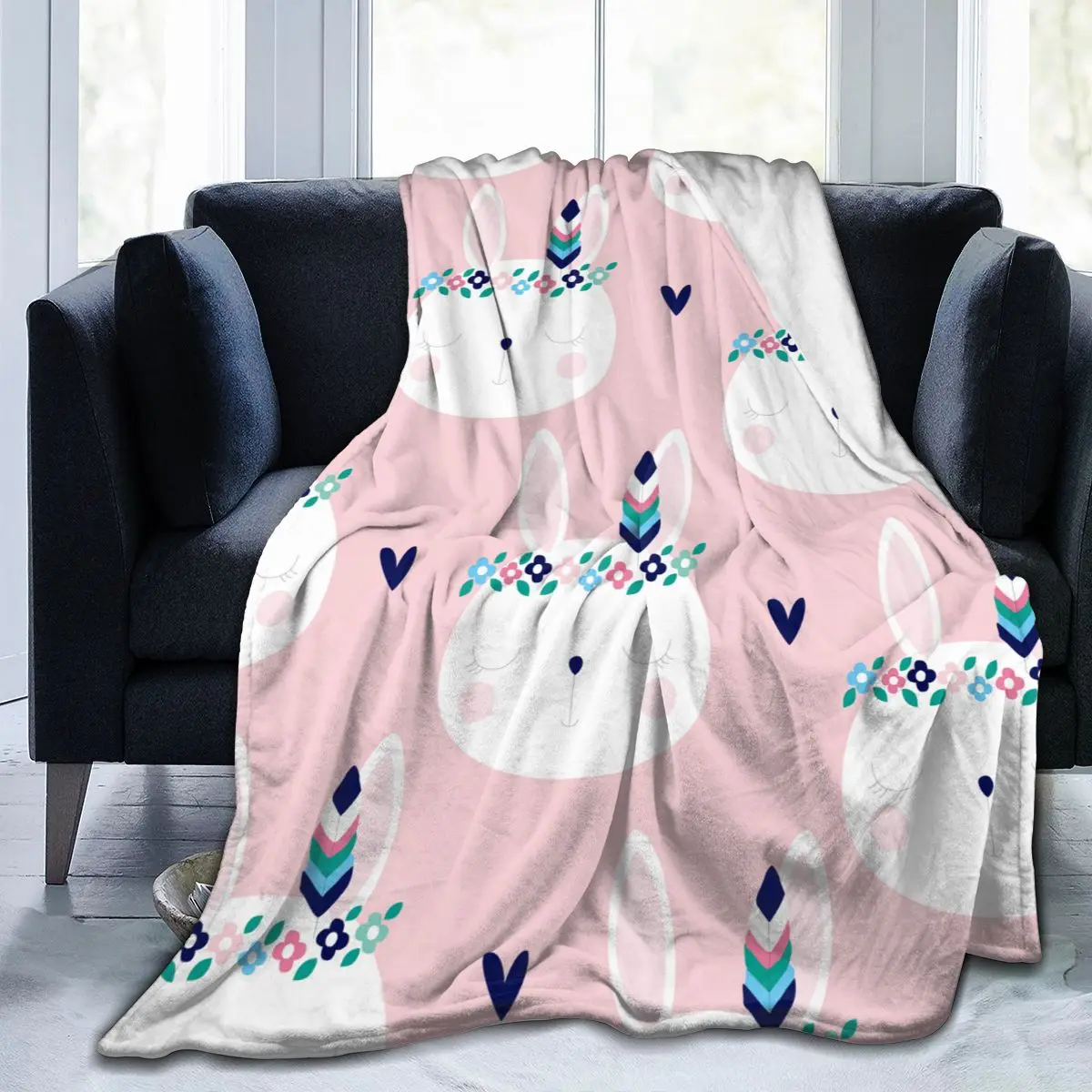 

Фланелевое одеяло, ультра-мягкое Флисовое одеяло с милым кроликом в стиле хиппи, покрывало для халата, дивана, кровати, путешествий, дома, зи...