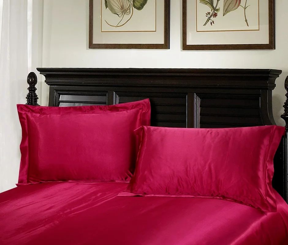 Однотонное атласное постельное белье в стиле корта BS05 черный и серебристый