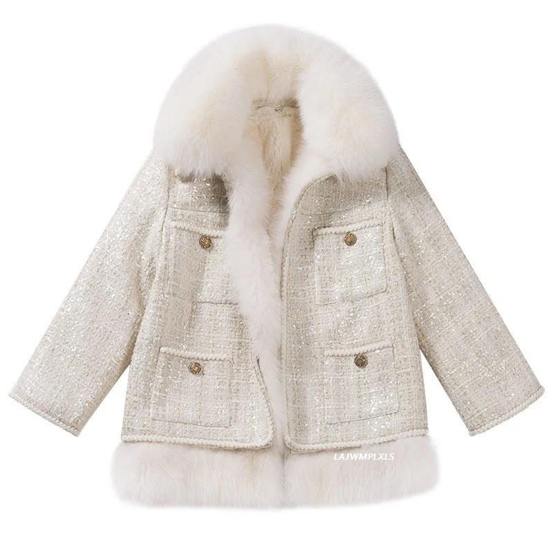 

2021 New Elegant Sequined Winter Jacket Women's Fur Liner Coat Thick Warm Snow Parkas Female Fashion Overcoat HH54