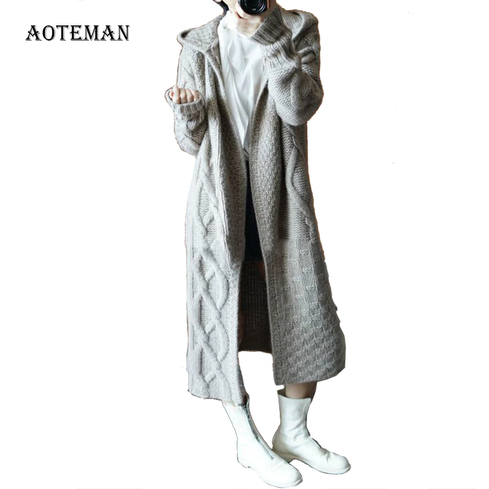 

Spring Autumn Sweaters Women 2020 Casual Oversize Knitted Hooded Cardigans Sweater Coats Female Loose Long Pull Femme Nouveaute