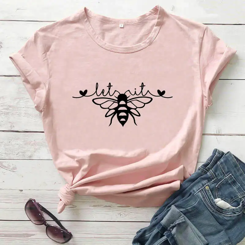 

Let it be quote Shirt New Arrival Summer 100%Cotton Funny T Shirt Bees lover Shirts Cute Bee Shirt Gift for Her Let it bee tee