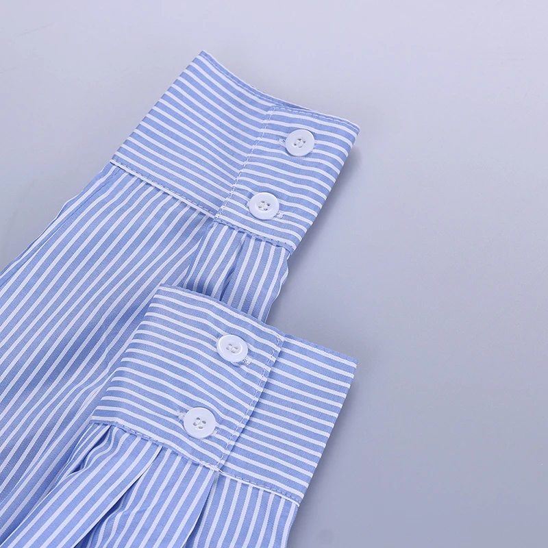 

Women Shirt Hot Stripe Long Sleeve Single Breasted Shirt And High Waist Casual Short Pant Women 2 Piece Sets