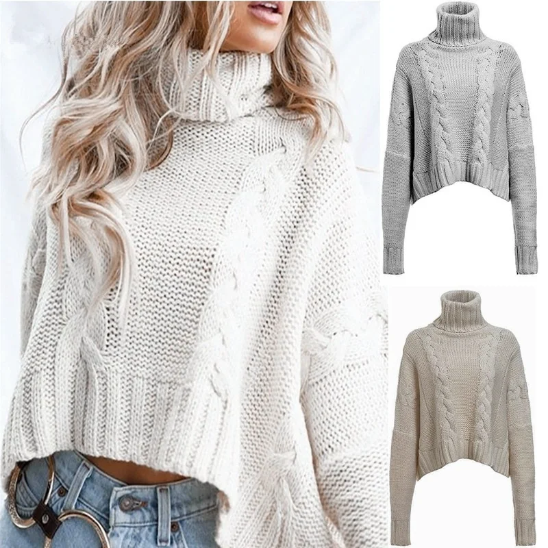

2021 Winter New Jersey Twist High Neck Short Sweater