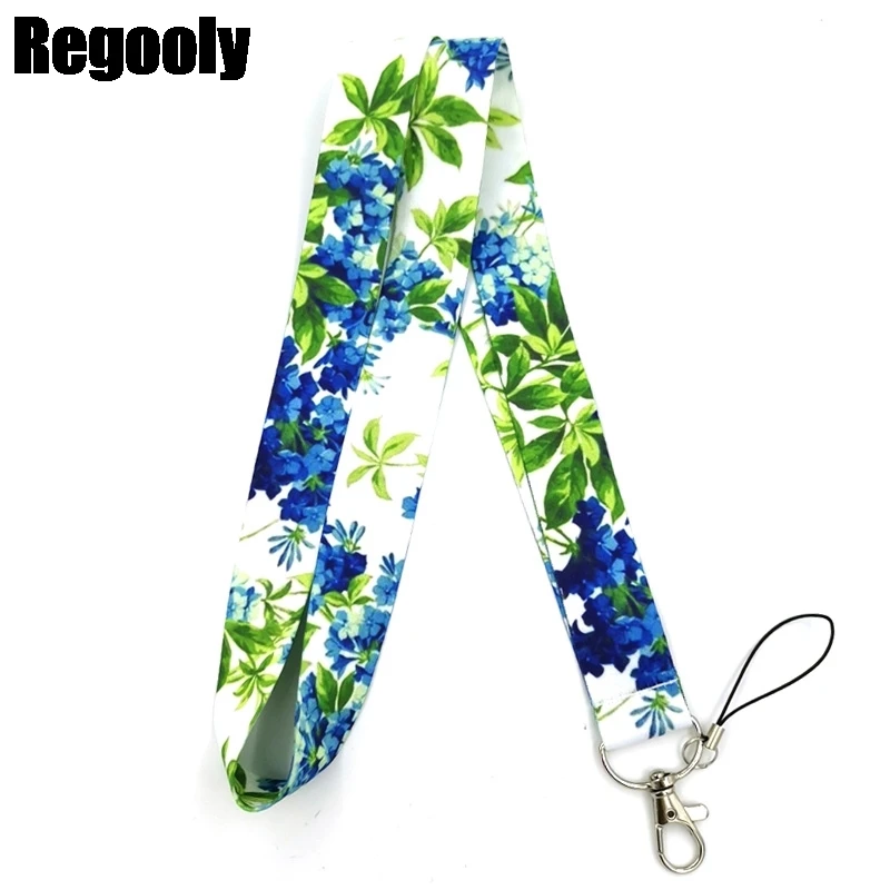 

10pcs Green Blue Elegant flowers Neck Strap Lanyard keychain Phone Strap ID Badge Holder Key Chain Keyrings cosplay Accessories