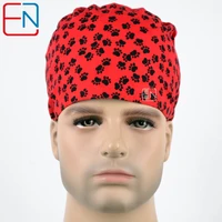 unisex scrub caps in red with paws