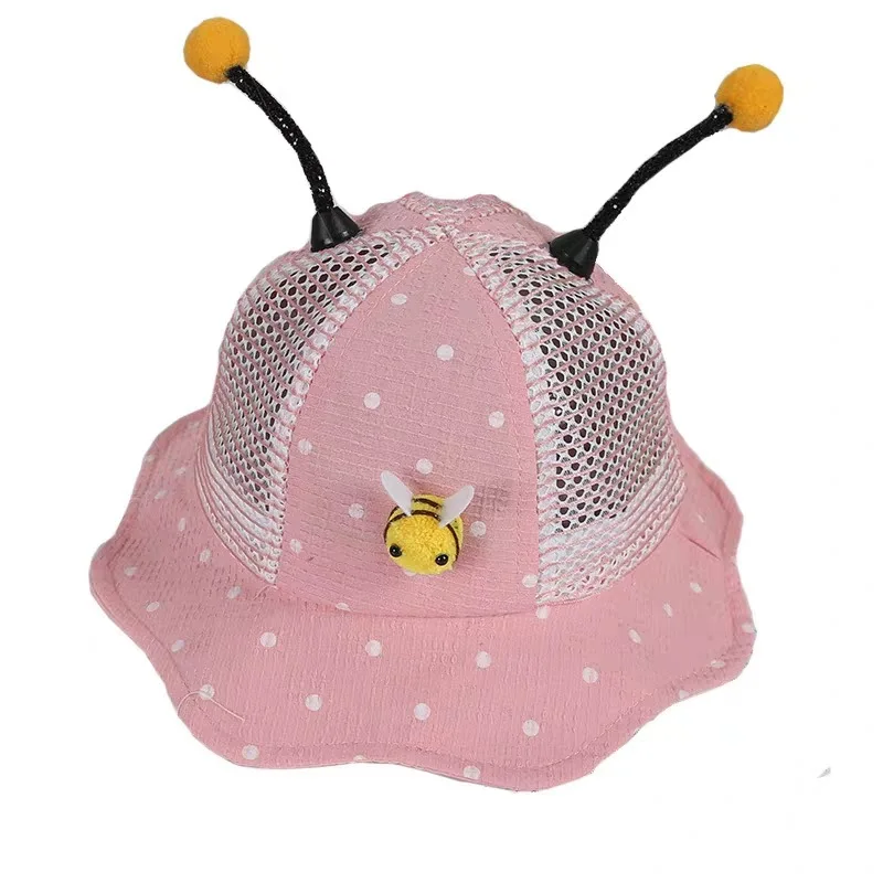 Girl Baby Summer Pink Bucket Hats Ventilation Cute Hollow Petal-Shaped Brim Small Bee Shape Sunscreen Hat Outing Sunshade | Аксессуары