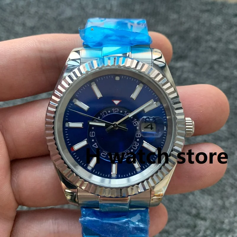 40 мм Мужские часы с сапфировым стеклом люксовый бренд автоматический Синий