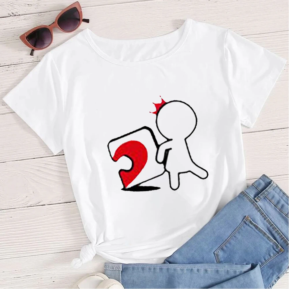 

2021 New Arrivals Woman T Shirt Queen Couples Short Sleeve Love Puzzles Printed Breathable Creative Aesthetic Spring Top
