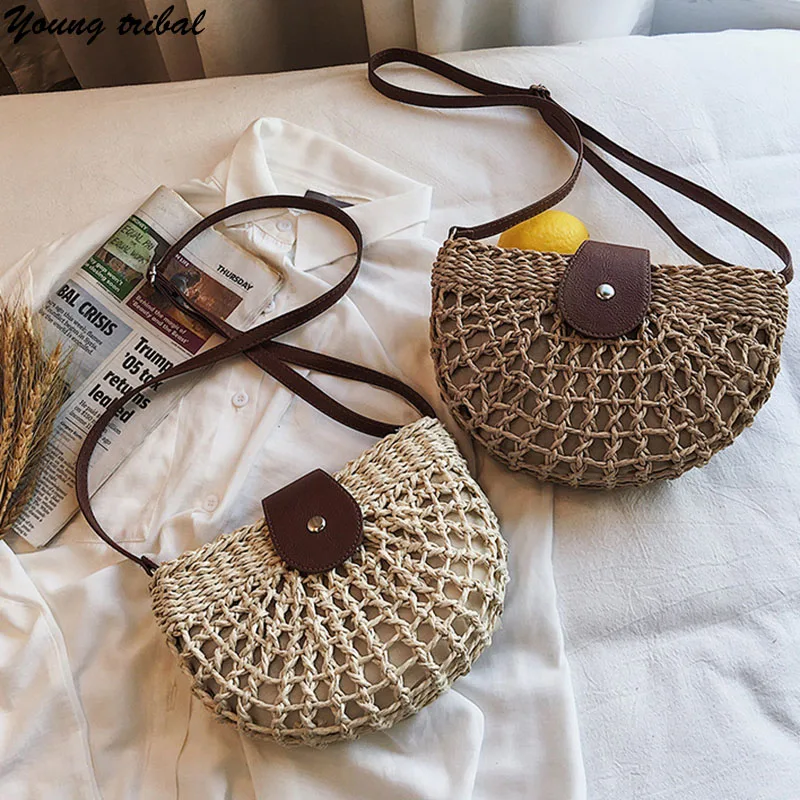 Маленькая соломенная сумка через плечо для женщин летняя вязаная женская