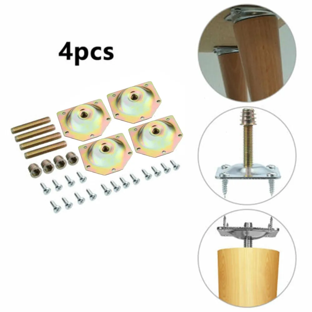 

4Pcs Angled Wood Legs Fixing Plate 70*67*1.2mm Bracket Furniture Table Feet Set W/Screws For 3CM-4CM Solid Wood Legs