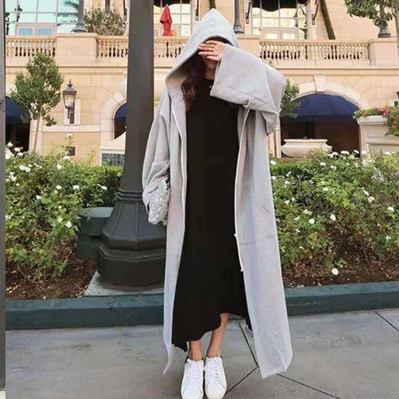 

Autumn Women's Long Coat 2021 New Casual Baggy Hoodie Trench Streetwear Full Sleeve Pure Color Simple Windbreaker Cardigan Top