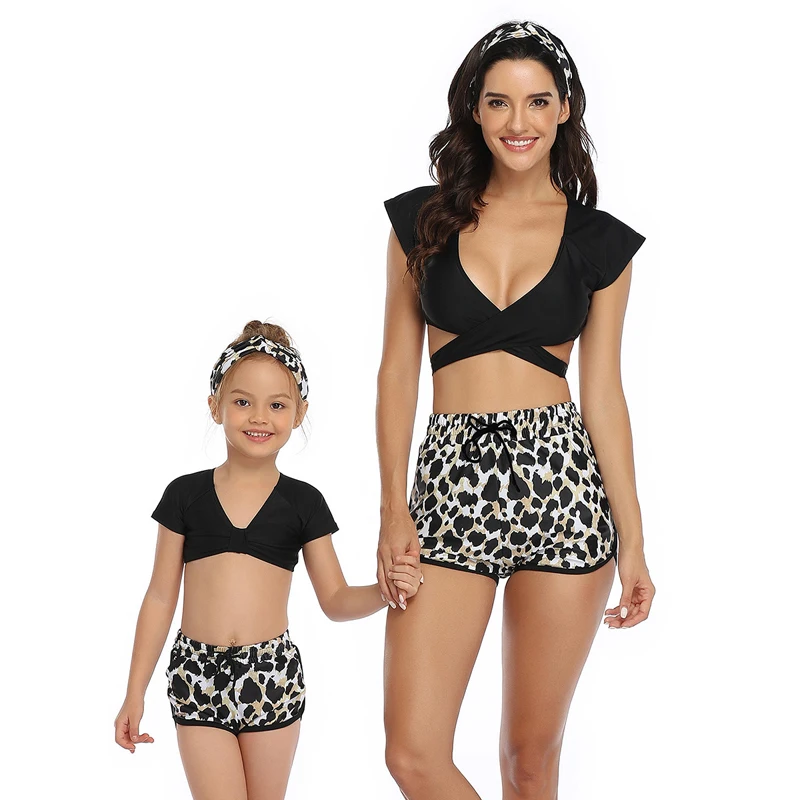 Купальный костюм из 3 предметов с высокой талией для родителей и детей женский