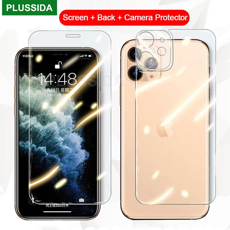 Защитное стекло 3-в-1 закаленное для iPhone 11 Pro Max X XR XS | Мобильные телефоны и