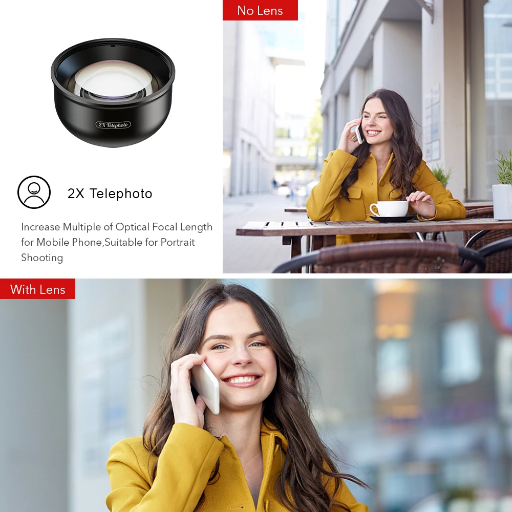 APEXEL-teleobjetivo profesional para c&aacute;mara de tel&eacute;fono m&oacute;vil, lente de retrato HD 2x para iPhone, Samsung y Android-2