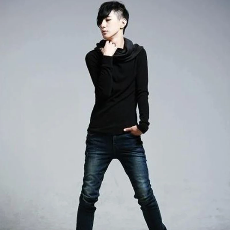 Мужская футболка с длинными рукавами Модная приталенная в Корейском стиле