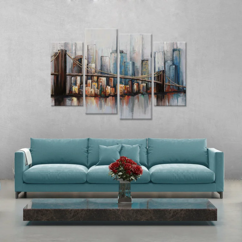 

4 Panels Canvas Wall Art Painting Golden Gate Bridge Oil Print Home Decor Poster Modern Living Room Decoration Pictures