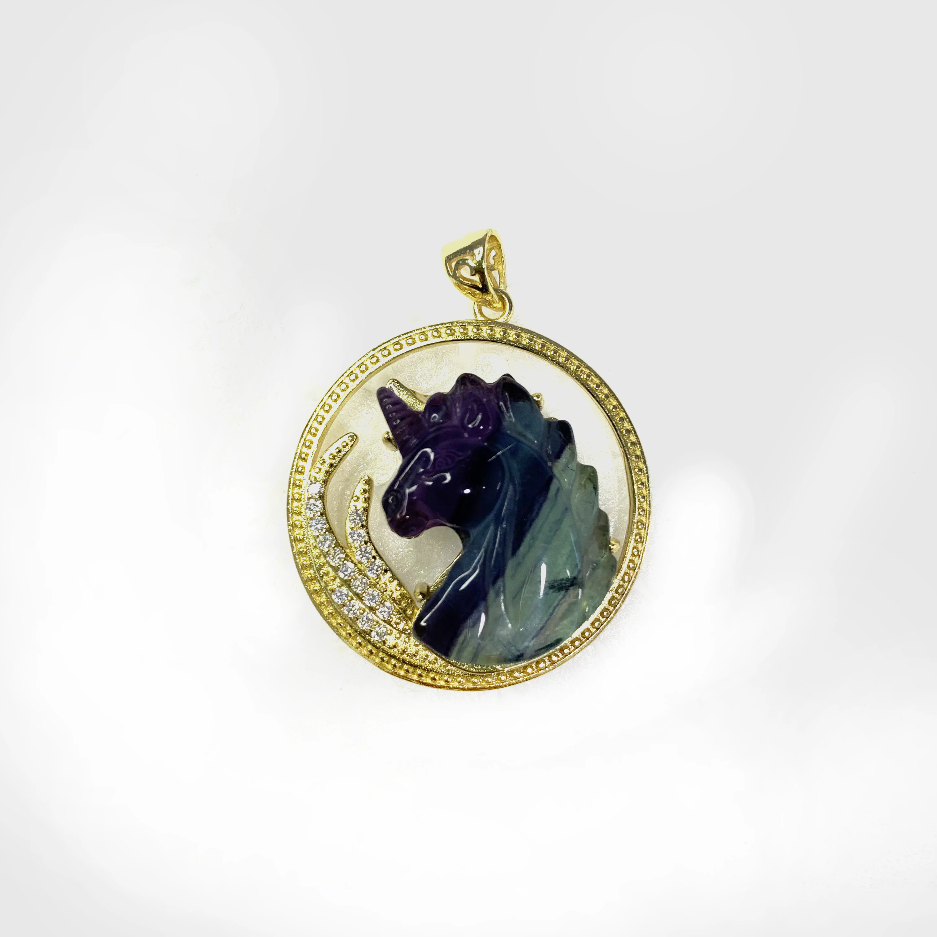 Natural Fluorite Unicorn Pendant Copper Inlaid Ladies Necklace Jewelry Crystal Stone Female | Stones