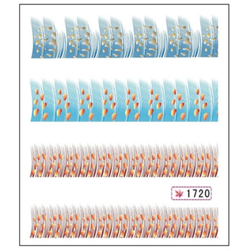 1720 1 шт Красочный дизайн наклейки Вода Передача Nail Art Советы перо надписи Nail Art Украшение обертывания ногти инструменты 12 видов стилей - Цвет: 1720
