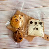 100pcs cute cartoon toast bag plastic transparent bread donut pastry packaging bag self seal baking pouches