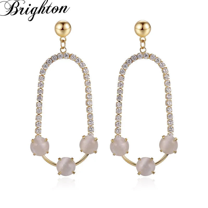 

Brighton New Women's Vintage Crystal Opal Stone Drop Dangle Earrings Big Geometric Hollow Metal Brincos Fashion Jewelry Gift