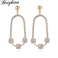 brighton new womens vintage crystal opal stone drop dangle earrings big geometric hollow metal brincos fashion jewelry gift