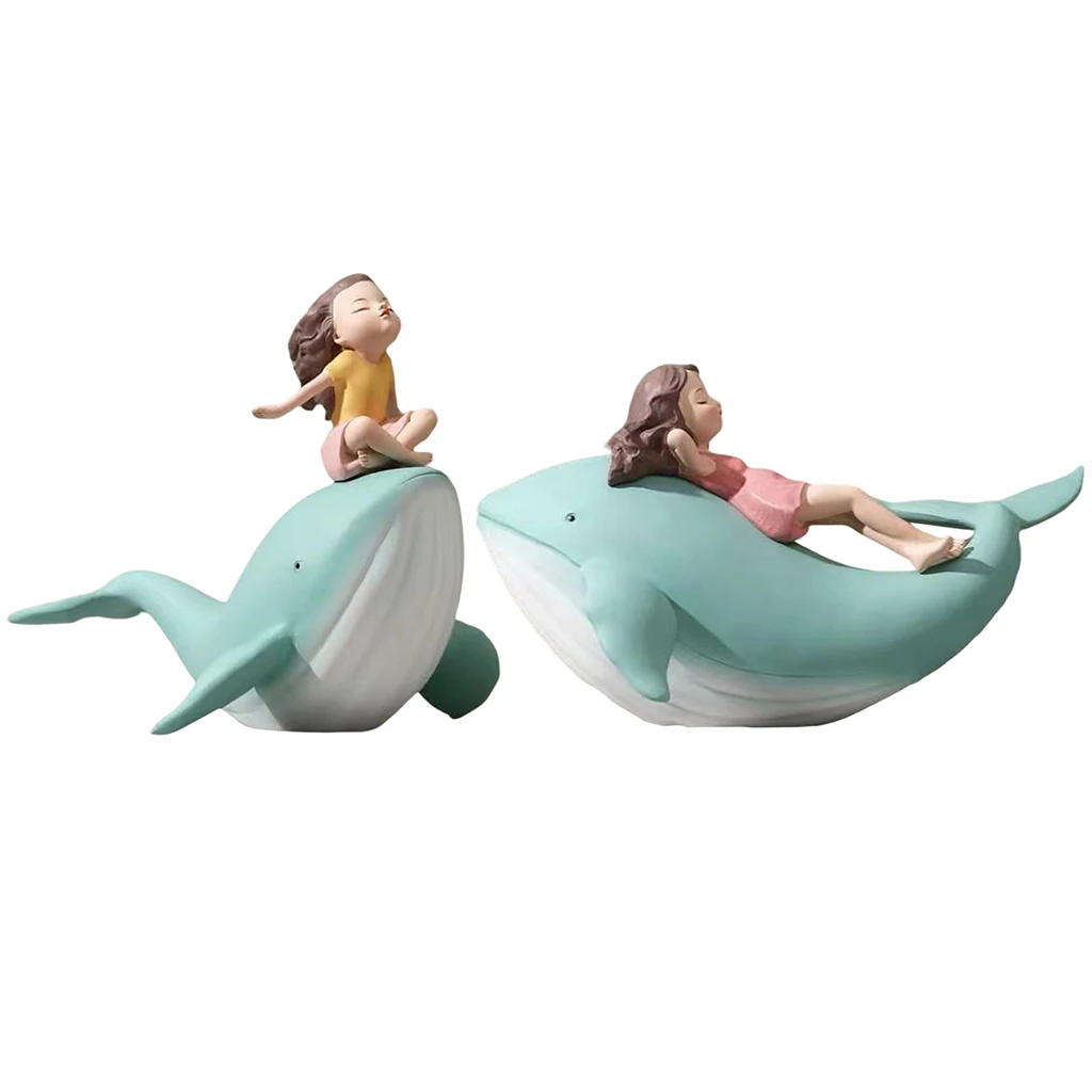 

Creative Girl and Whale Figurine Statue Resin Sculpture Sea Animal Crafts Home Decor Ornament Modern Office Desktop Decoration