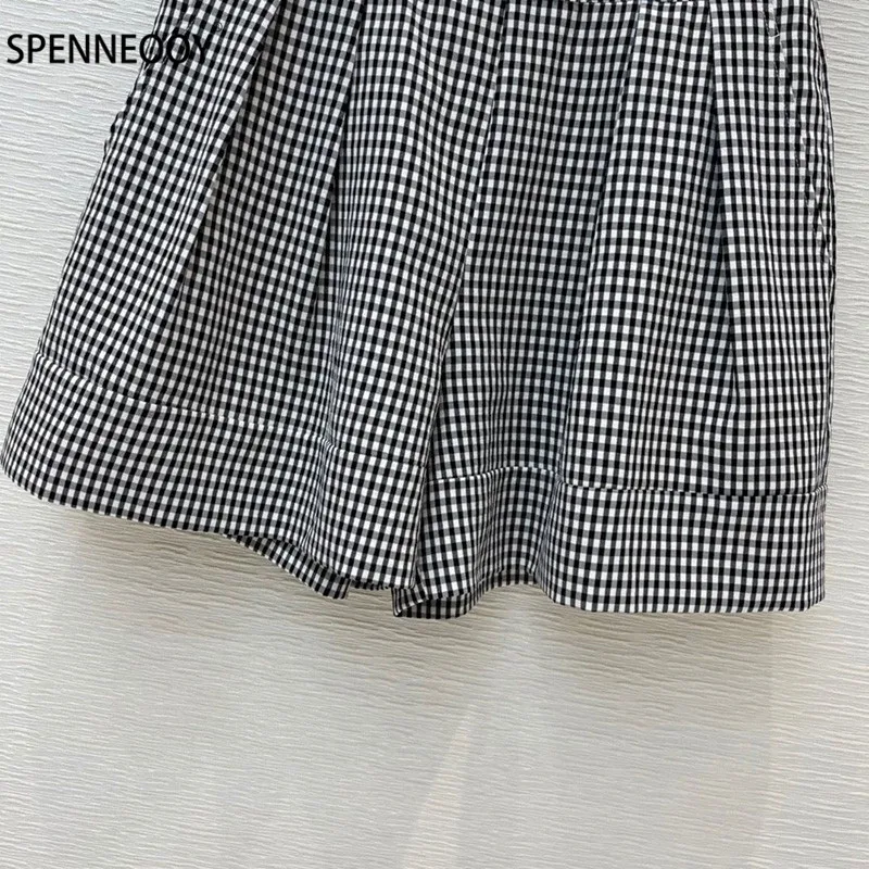 SPENNYMOOR 2021Designer Brand Summer Plaid Shorts Women Fashion Double Breasted High Waist Shorts