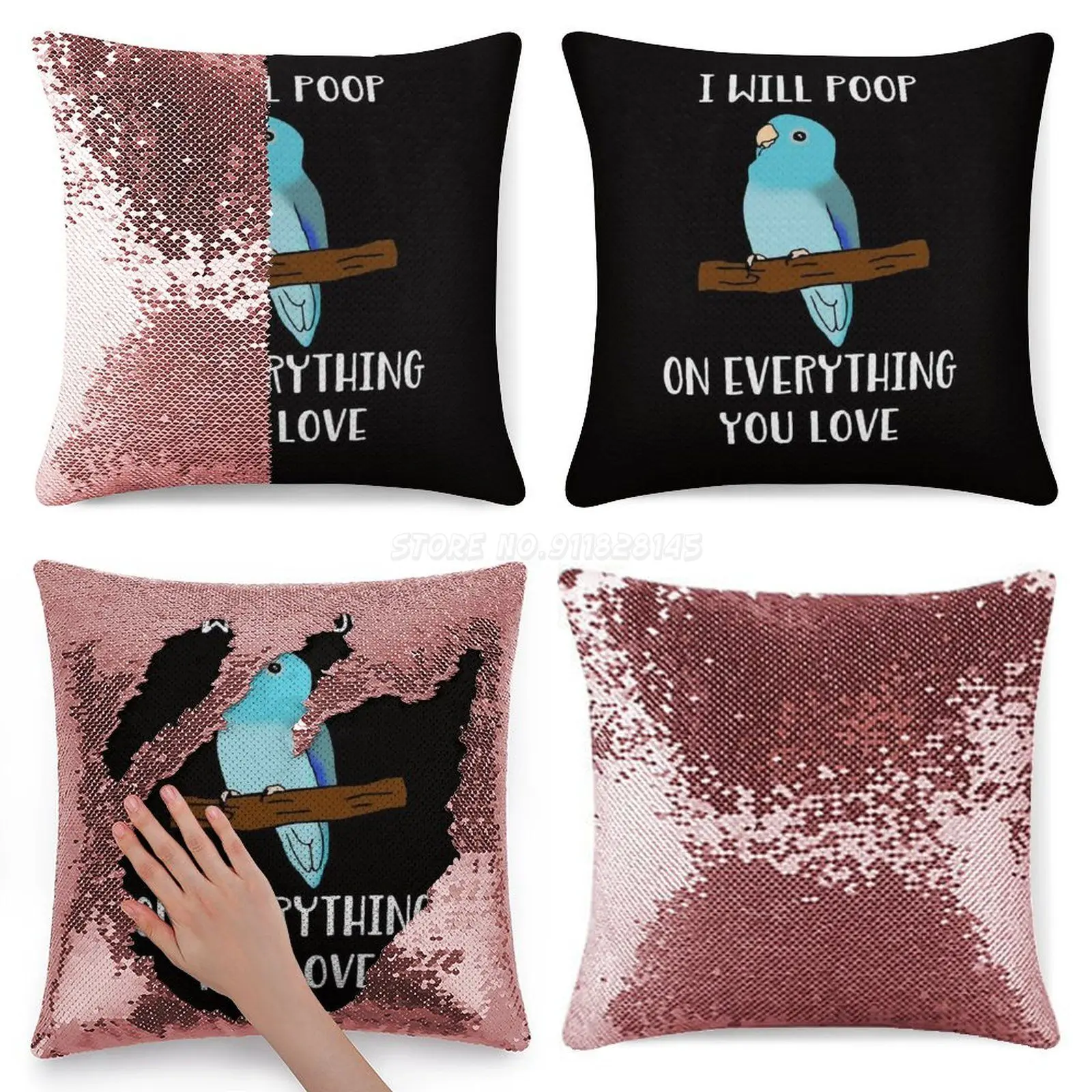 Я буду какашки на все что вы любите синий кашемировое пальто Parrotlet Sequin Подушка