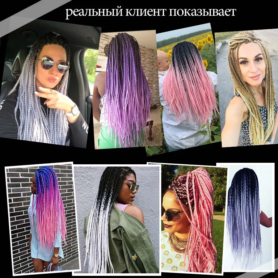 

TOMO Colored Box Braid Crotchet Braid 24Inch Ombre Synthetic Braiding Hair Extension 22Roots Rainbow Crochet Hair African Braids