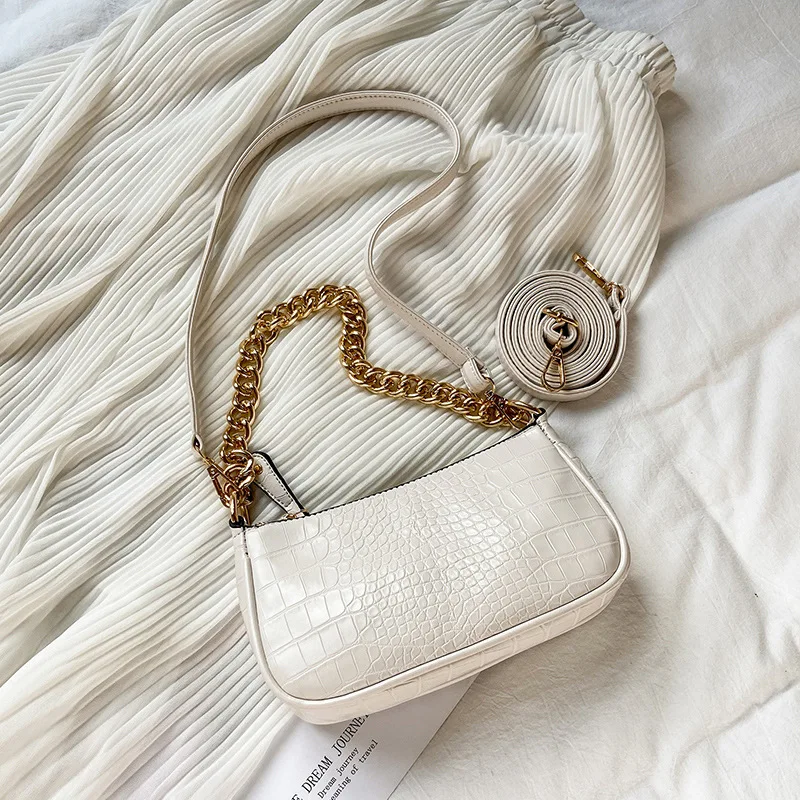 

Crocodile Pattern Women Underarm Bag Vintage Design PU Leather Ladies Small Shoulder Bags Female Tote Baguette Purse Handbags