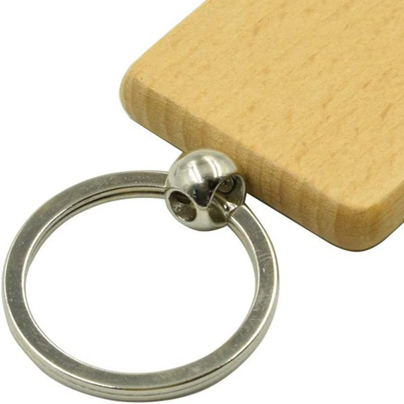 

100Pcs DIY Blank Wooden Key Chain Square Carved Key Ring Wooden Key Ring About 40 x 40 mm